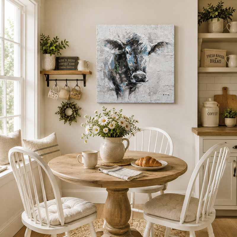 Vache mystérieuse - peinture sur toile tendue, H 30 po x l 30 po x 1,5 po