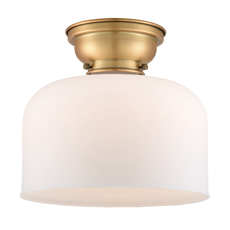 Donaldson 1-Light 12" Flush Mount, Matte White, Brushed Brass, 6 Watt Vinage LED Bulb