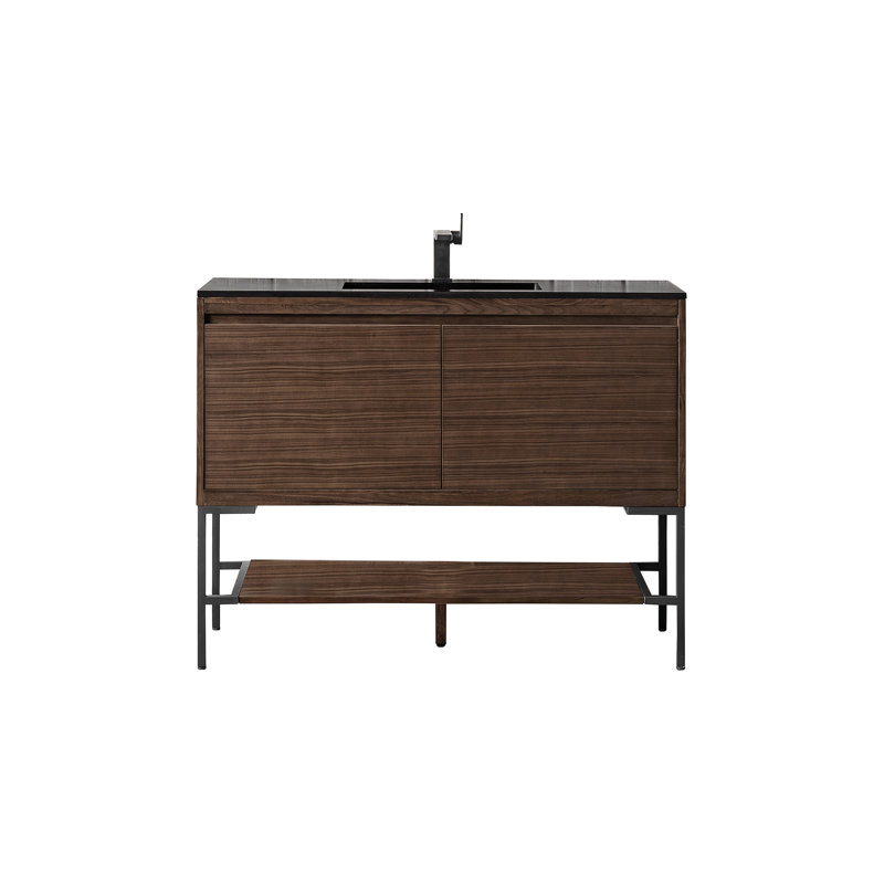 Mantova 47.25'' W Single Vanity, Glossy White/Champagne Brass, Charcoal Black