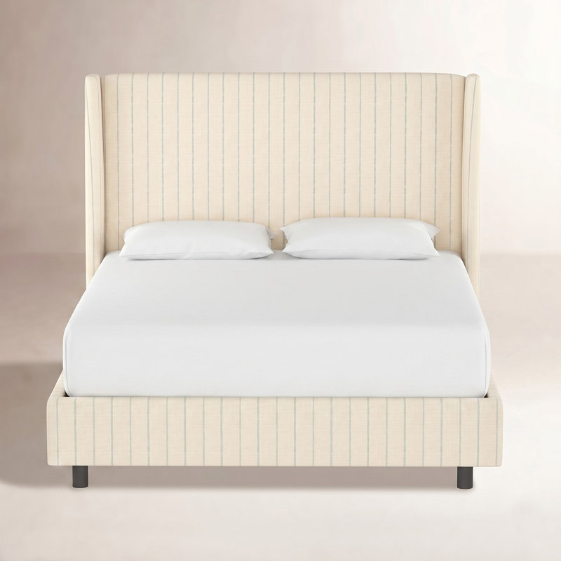 Tilly Upholstered Wingback Bed, King, Fritz Charcoal Stripe