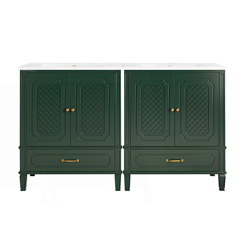 Ensemble de meuble-lavabo avec lavabo double, 2 armoires avec organisateurs de porte, Noir