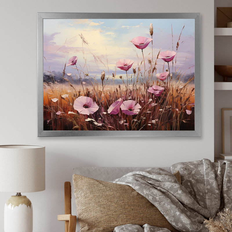 «Bloomed Flower Horizons II» sur toile, Cadre simple argenté, H 12 po x l 20 po x P 0,5 po