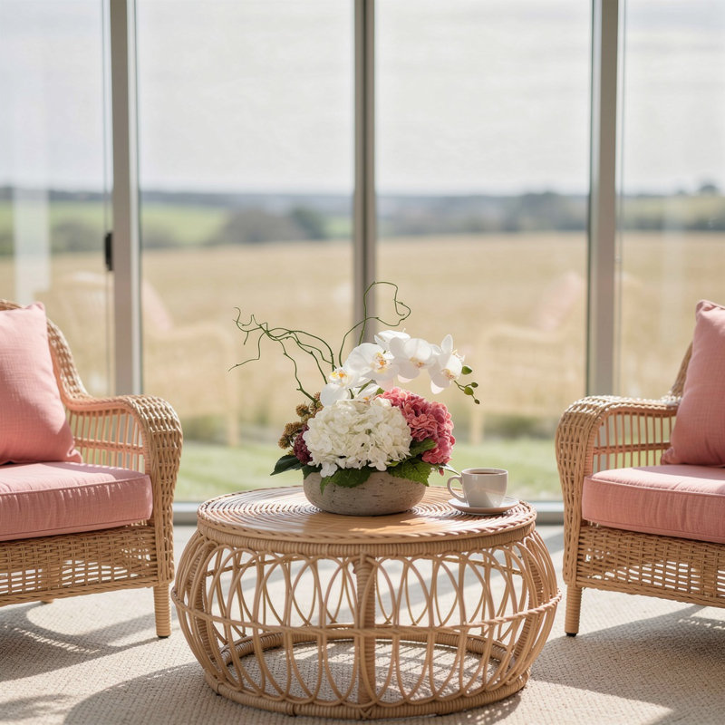 Modern Centerpiece with Orchids and Hydrangeas, Gray, Pink