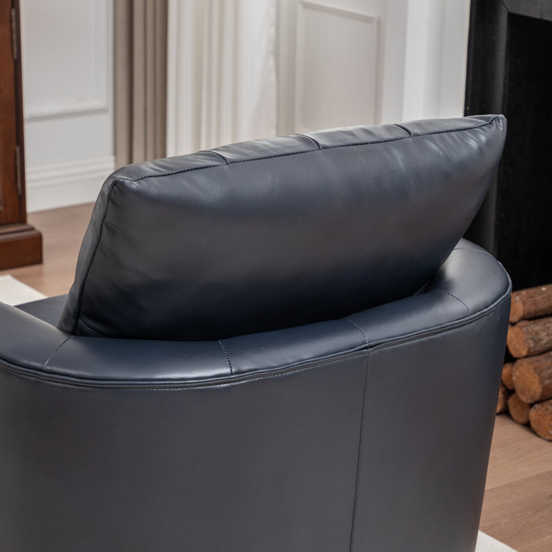 Azib 31'' Wide Genuine Leather Top Grain Leather Swivel Armchair, Navy