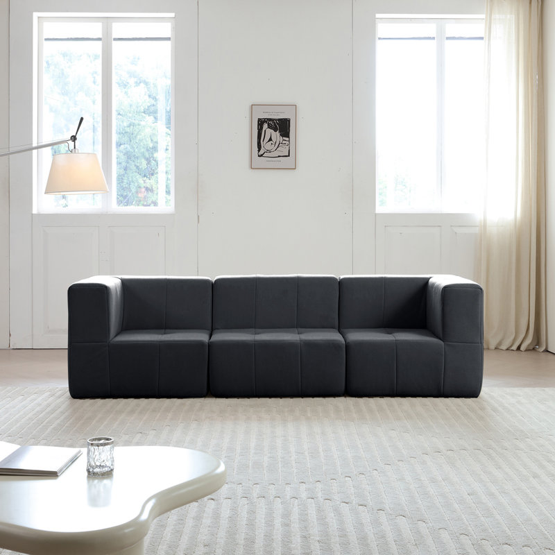 Canapé modulaire 91 po à 3 places modulaires 91 po en mousse pour salon, appartement, studio, bureau (noir)