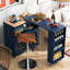 Îlot de cuisine bleu marine avec roues, prises de courant, 2 portes en verre cannelé, armoire de rangement à DEL, prise de courant-2075922592