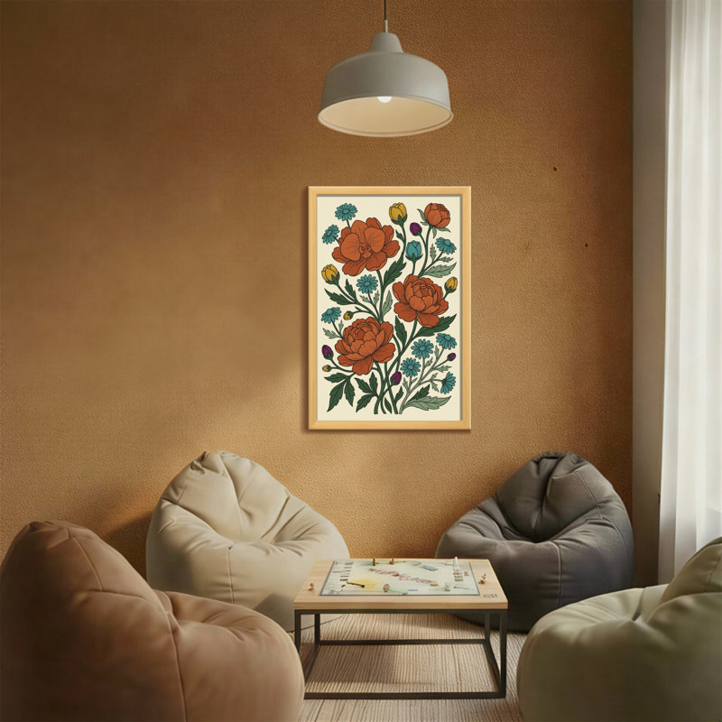 Plantes et fleurs avec motif floral orange et bleu