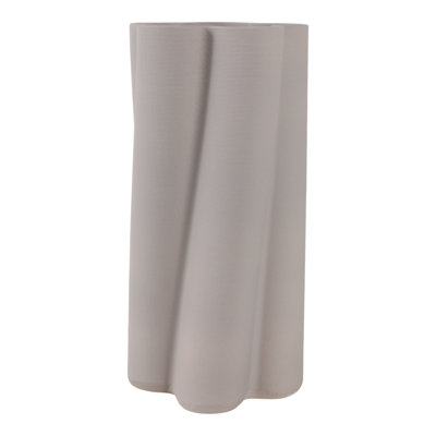 Porcelain Sculptural Vase With Textured Vertical Wave Design And Modern Curved Silhouette