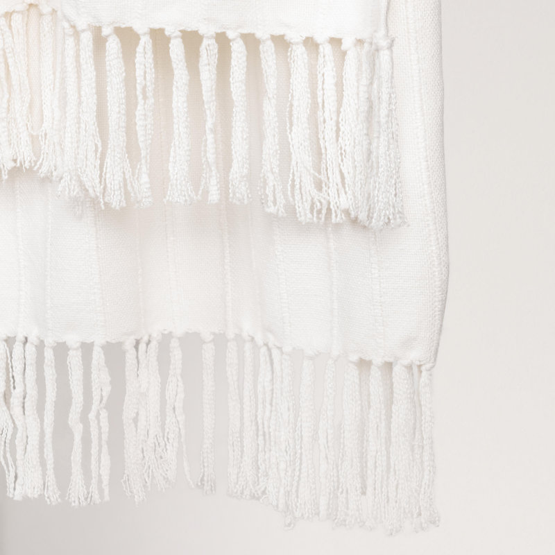 Hendri Hand Woven Throw Blanket, White Striped