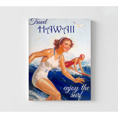 Hawaii Surfing Travel Poster, Retro Surf Gift Idea, Surf Store Wall Art, Beach Equipment Section Sport Store Decor, Beachside Restaurant Art