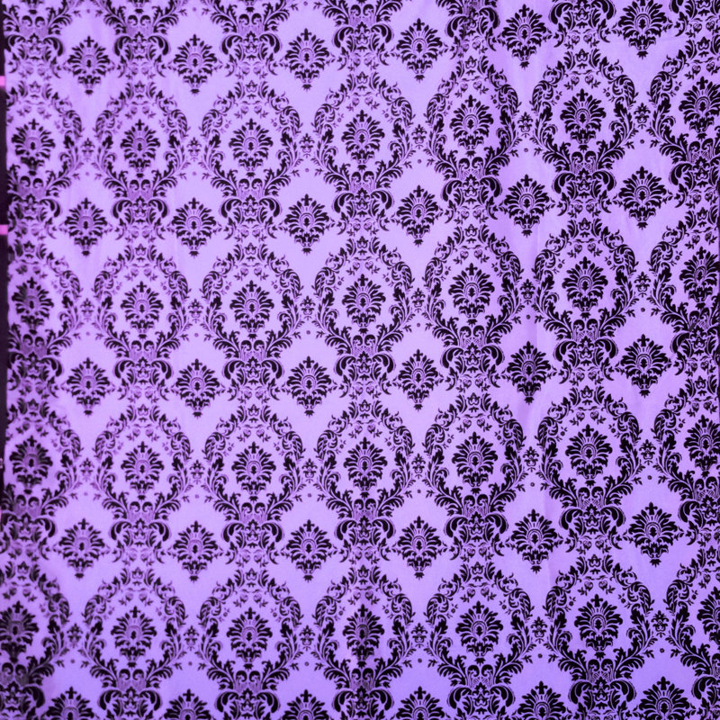 Damask Tailored Window Valance, 144" W x 9" L, Black/Lavender