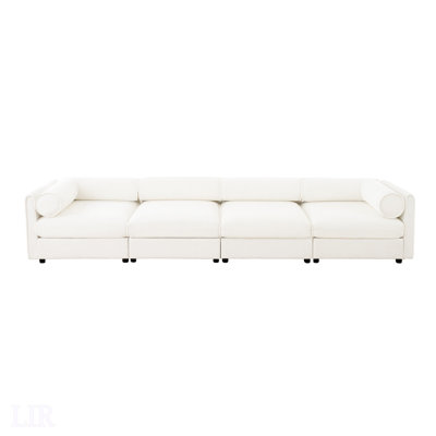 Canapé modulaire modulaire avec rangement, dossier cylindrique et accoudoirs, assise profonde confortable et durable pour le salon, canapé modulaire en L 4 places, blanc, modulaire
