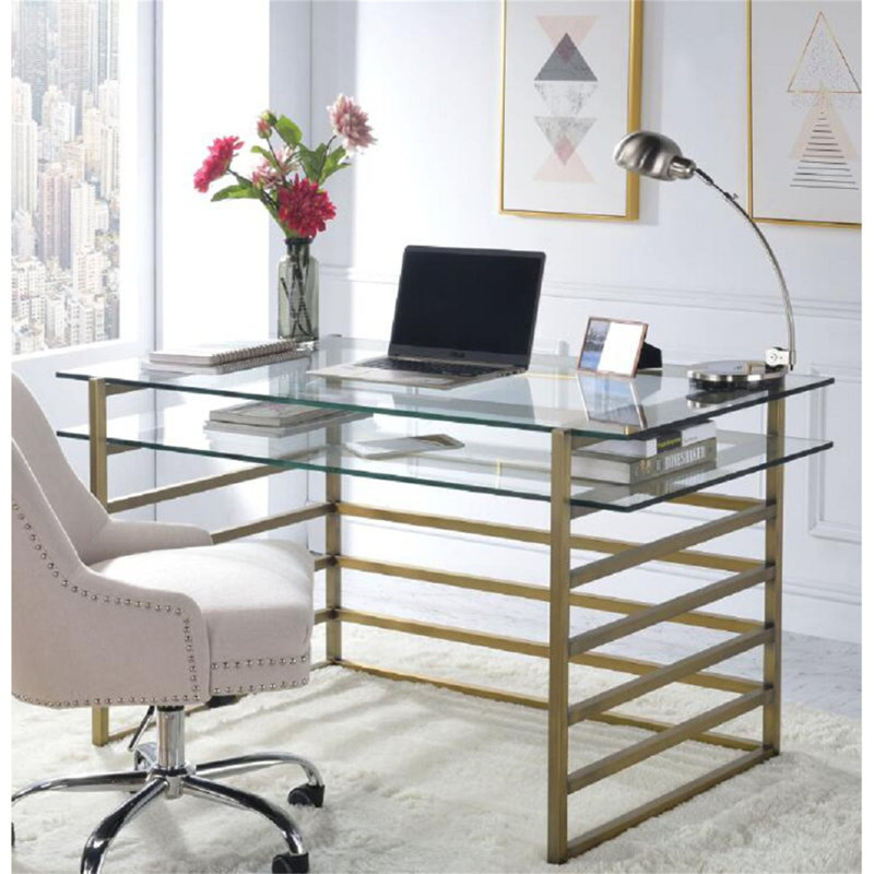Sandon Glass Top Metal Base Writing Desk