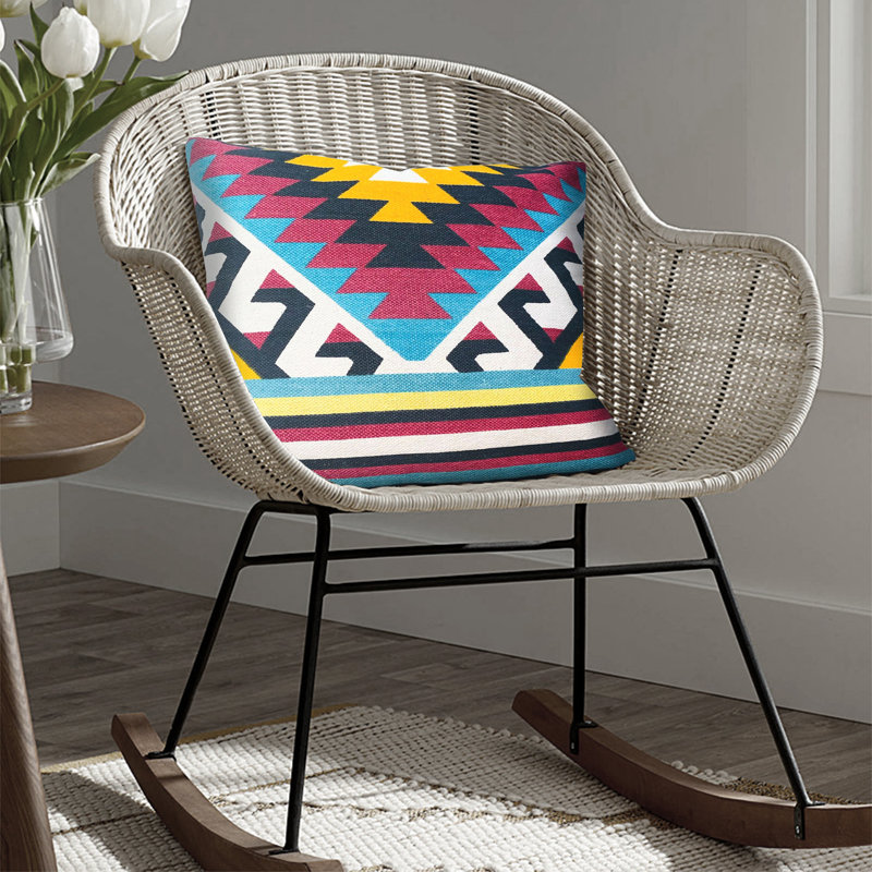 24" Square Multicolor Cotton Geometric Aztec Throw Pillow Set