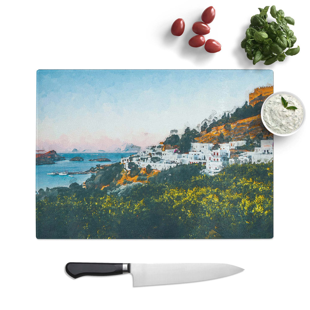 Tempered Glass The Island of Rhodes in Greece in Abstract Chopping Board