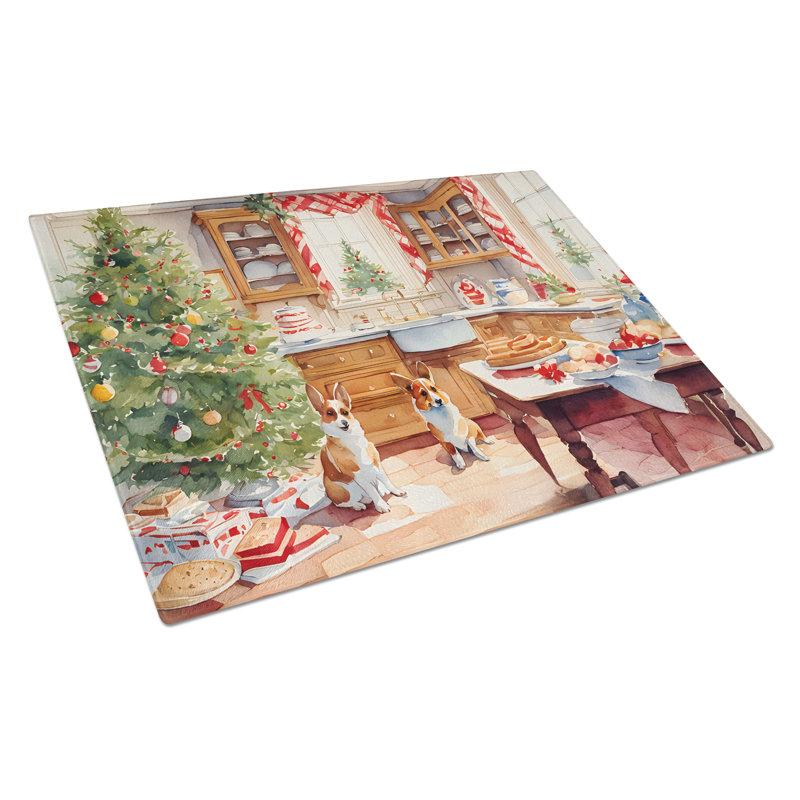 Planche à découper en verre Corgi Christmas Cookies
