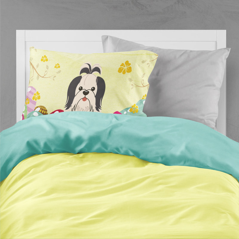 Taie d’oreiller œufs de pâques, Shih Tzu noir et blanc