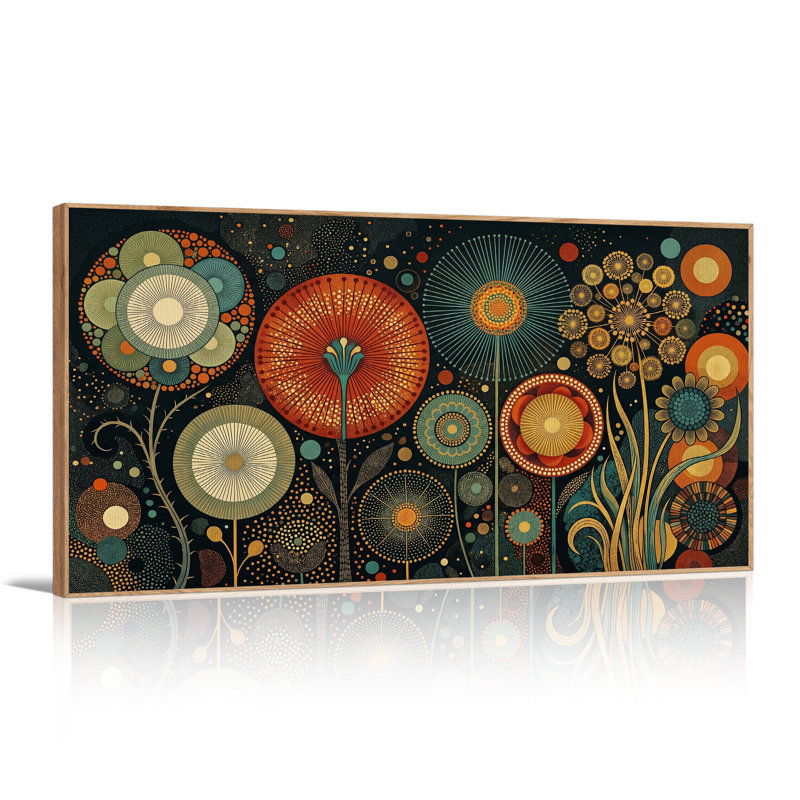 Art mural sur toile stylisé avec fleurs géométriques orange et bleu sarcelle