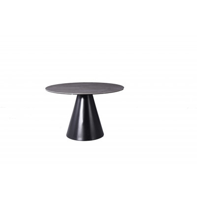  47" Gray Rounded Stone And Iron Pedestal Base Dining Table