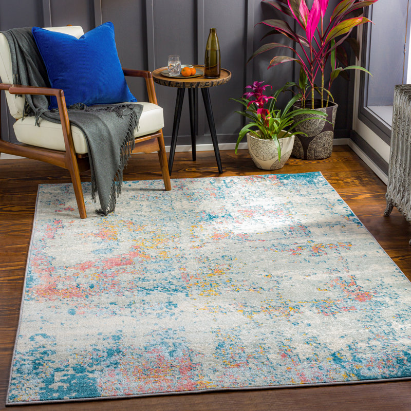 Tapis abstrait bleu turquoise Adler, Rectangle 9 pi x 12 pi