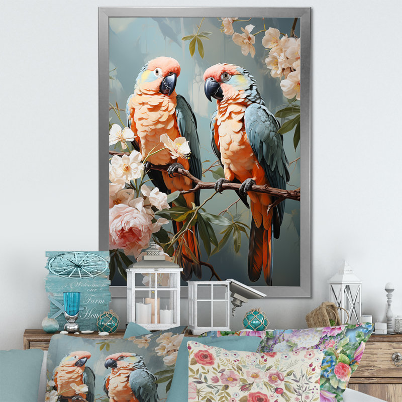 «Parrots Tropical Whispers I», reproduction sur toile, Cadre photo argenté, H 40 po x l 30 po x P 1,5 po