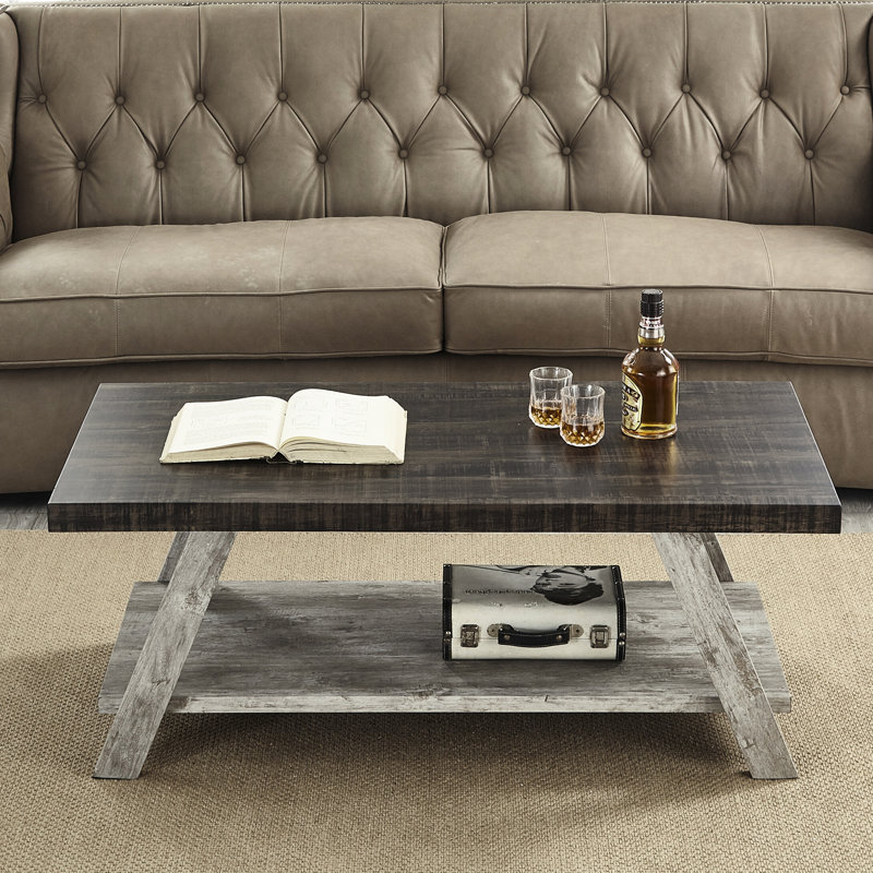 Table basse contemporaine avec espace de rangement supplémentaire - Noir et gris bicolore