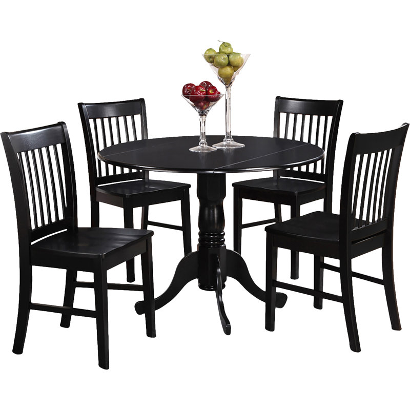 Maytham 4 - Person Solid Wood Top Pedestal Dining Set, Wooden, 5 Pieces: Table, 4 Chairs, Black