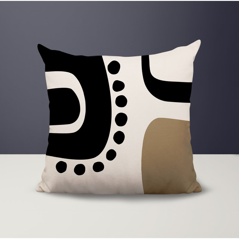 Oreiller carré réversible intérieur / extérieur Tobe Minimalist, H 15 po x l 15 po, Blanc cassé / noir