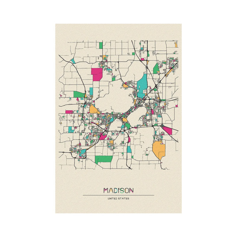 Madison, Wisconsin Map by Ayse Deniz Akerman - Wrapped Canvas Print, 101.6 cm H x 66.04 cm W x 1.91 cm D