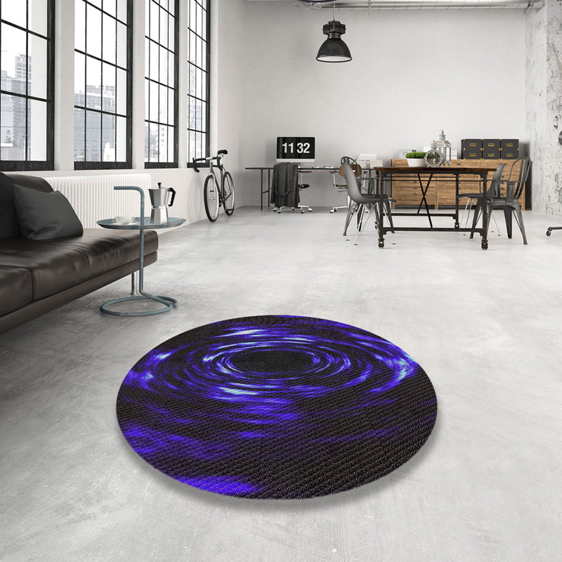 Tapis violet/noir à motifs, Rond 4 pi