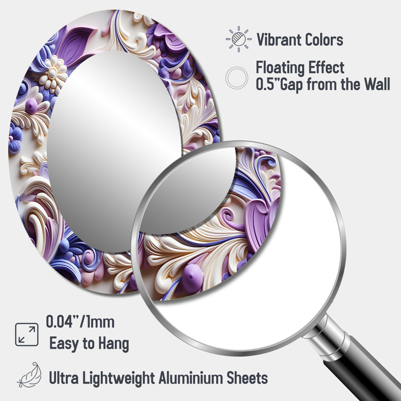 Richar Purple Lavender Persian Paisleys - Paisley  Large Wall Mirror, Purple Decorative Mirror, Printed Metal Art, 40" x 30"