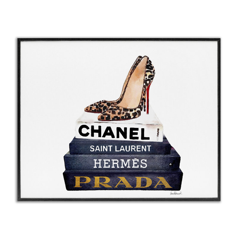 «Fashion Book Set Leopard P Pomp Heels», impression, Giclée encadrée noir minuit, H 14 po x l 11 po