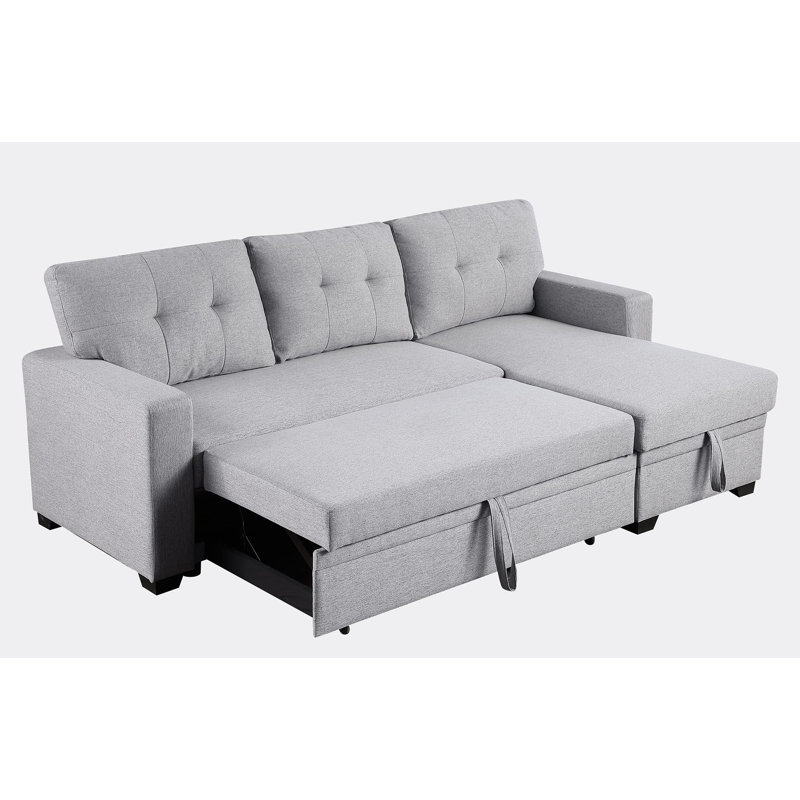 81.9'' Square Arm Sofa Bed, Light Gray Cotton Blend