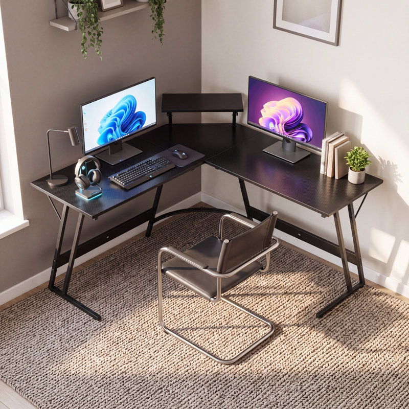 Modular L-Shaped Steel Computer Desk, 75" H x 150" W x 50" D, Black