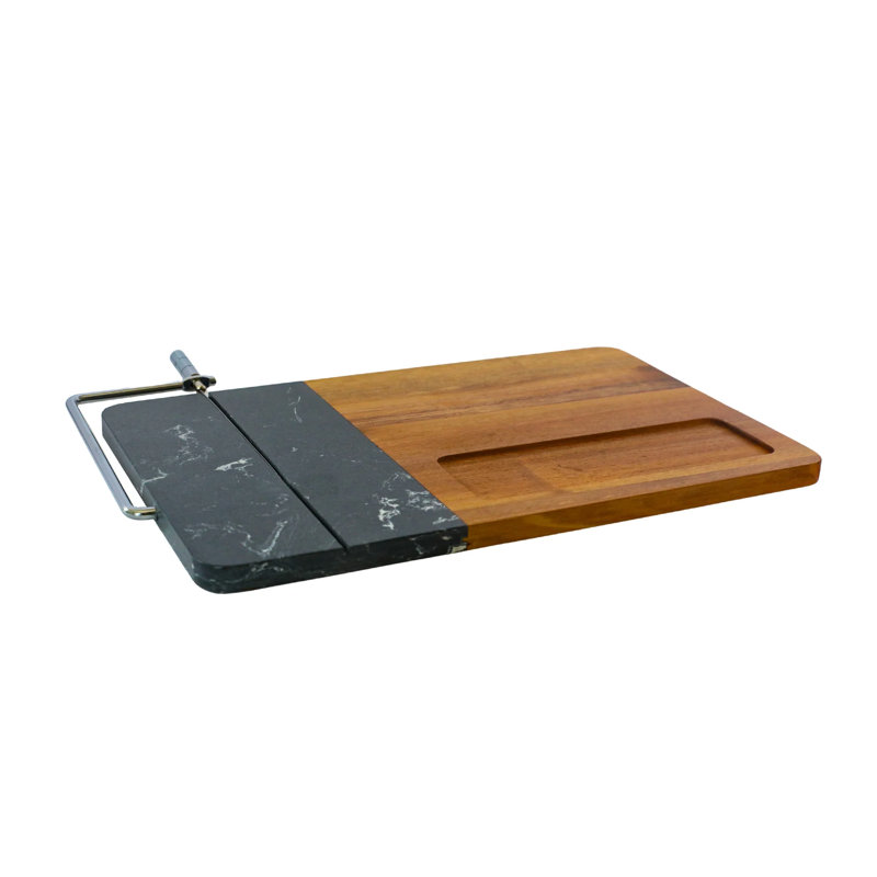 Marbre et planche de bois d'acacia avec trancheuse, Noir