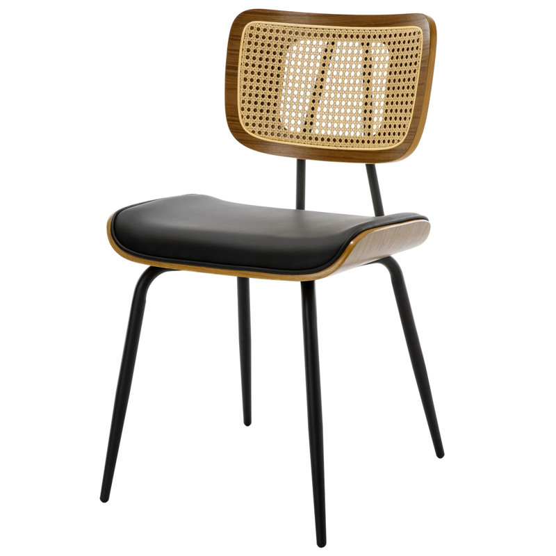 Rattan Back Upholstered Dining Chair, 4, Black