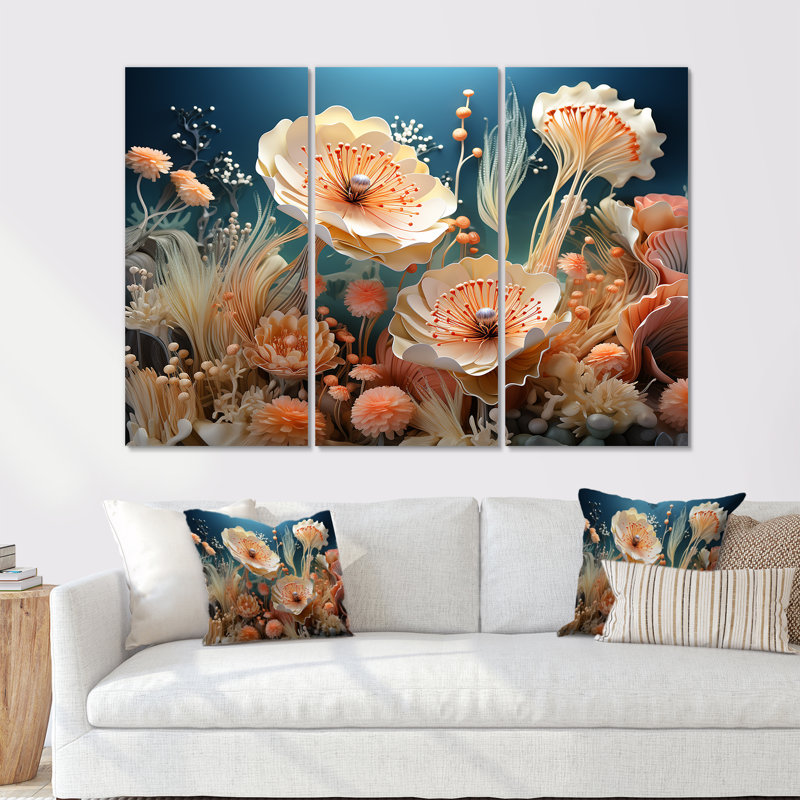 Ensemble d'art sur toile, corail sous l'eau, H 28 po x l 36 po x P 1 po