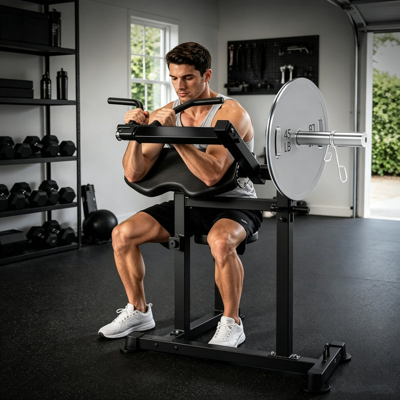 Banc de musculation pour biceps et biceps, appareil 2 en 1 réglable avec charge guidée, pour l'entraînement des bras à domicile, noir