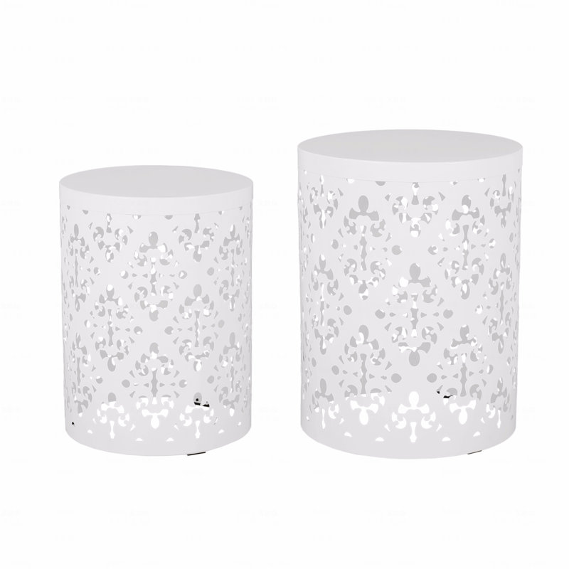 Metal Set Of 2 Patio End Table, White