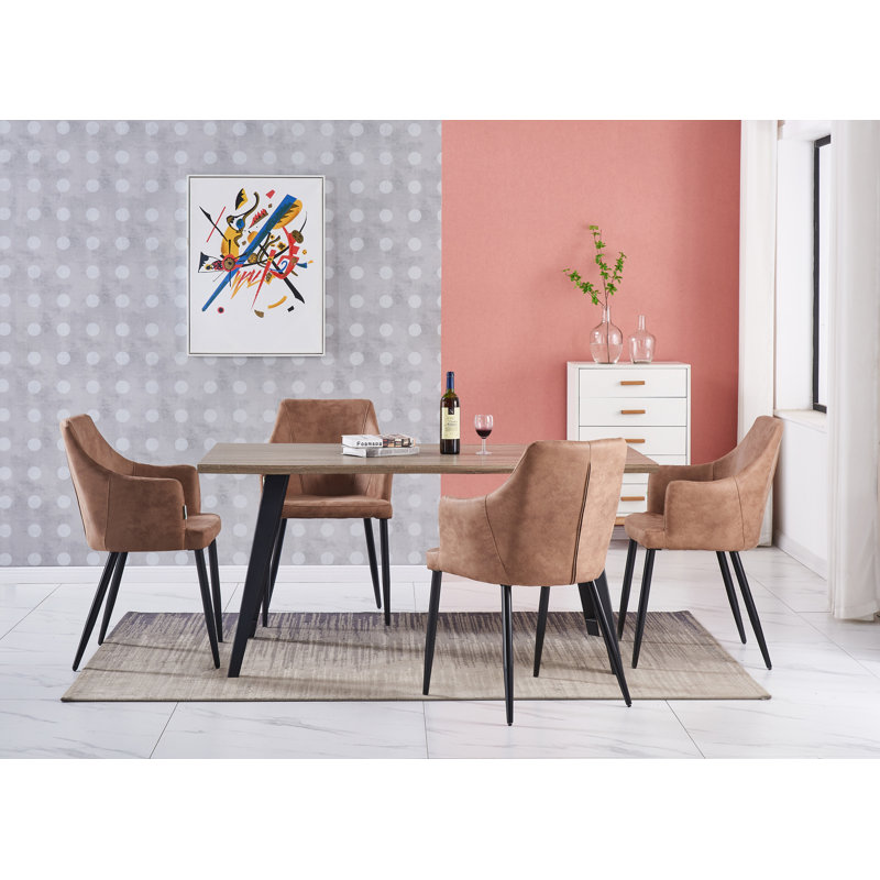 Eatonton 4 Person Dining set - a Rectangular Wooden Dining Table with Metal Legs and a Set of 4 Faux Leather Dining Chairs for Dining Room - Modern Dining Table Set
