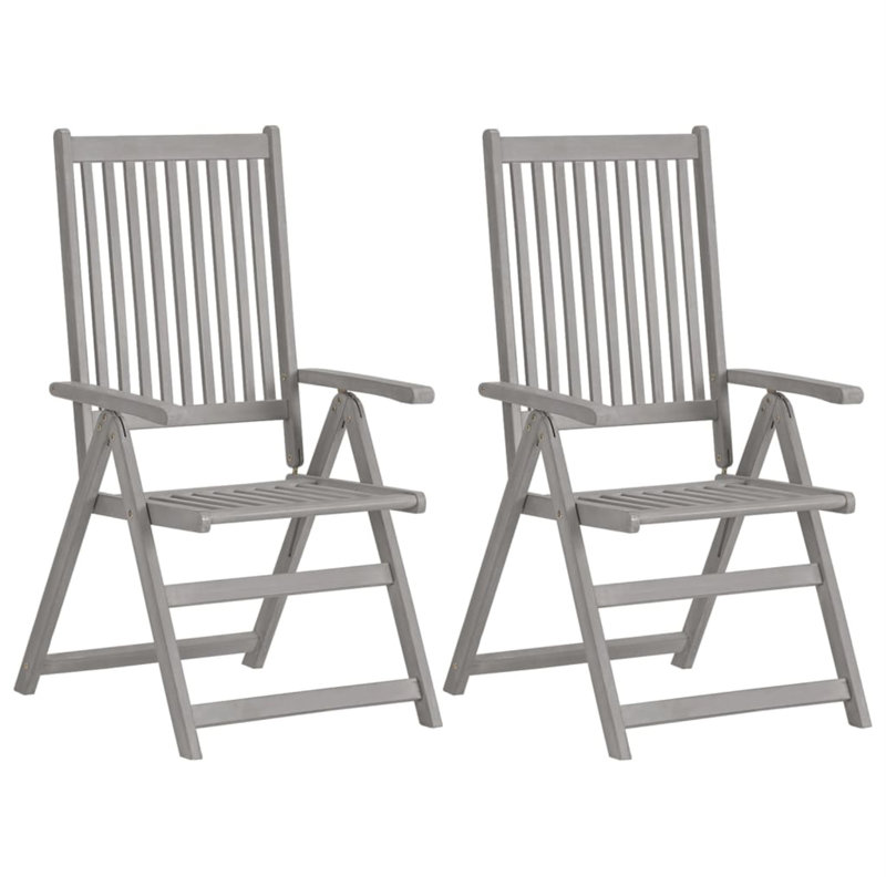 Chaise d'extérieur avec chaises inclinables d'extérieur en bois d'acacia massif, Crème, Gris