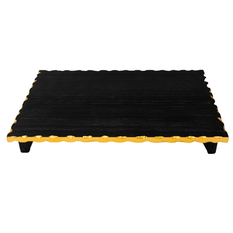 Planche de challah surélevée en marbre noir et or Lavi