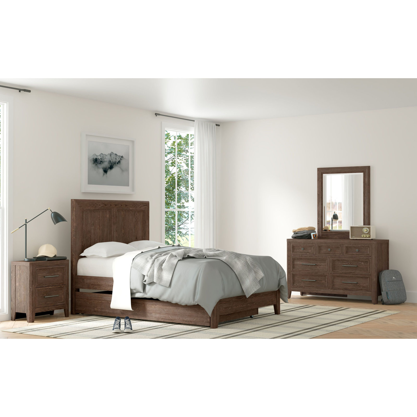 Jemma Solid Wood Panel Bed, Full, Harvest Brown