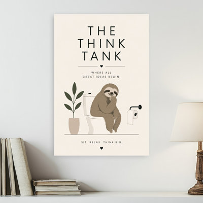 Sloth'S Great Ideas Serene Contemporary Animal Plant Wall Art Print by Treechild - Wrapped Canvas Print