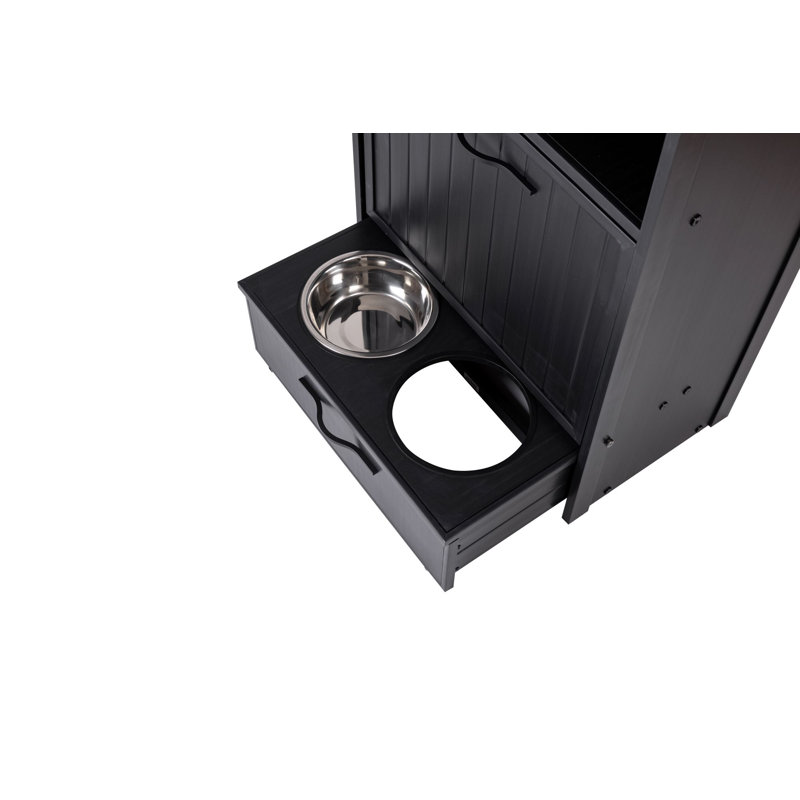 Ian ECOFLEX Dog Feeding Station with Built-In Storage & Double Bowls, Black
