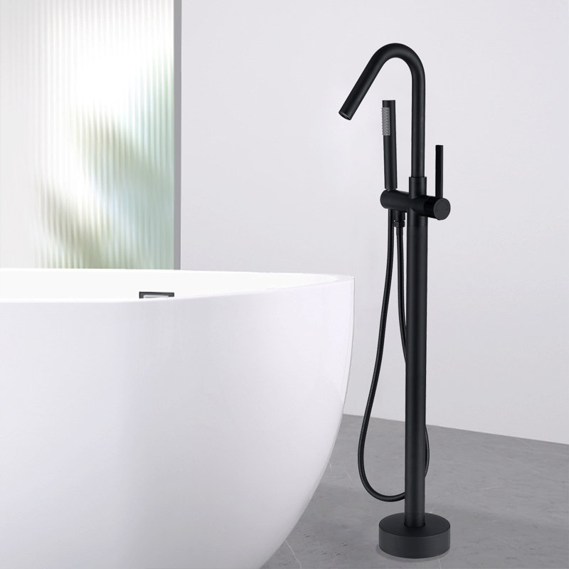 Fixé au sol avec douche à main, Noir mat
