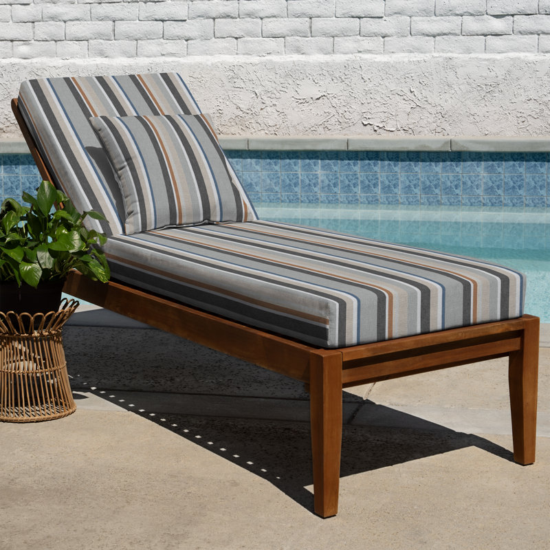 Outdoor Chaise Lounge Cushion – Weather-Resistant, Reversible, Plush Comfort - Basics by Wayfair™, Ash Grey Stripe