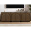 Mid-Century moderne, buffet, brun, cuisine, armoire de rangement en bois, conception à bords arrondis, finition chêne, buffet brun moderne à assemblage rapide, salon avec portes arquées et simple