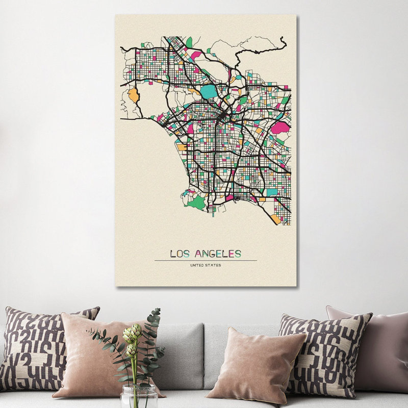 Los Angeles, California Map by Ayse Deniz Akerman - Wrapped Canvas Print, 152.5 cm H x 101.5 cm W