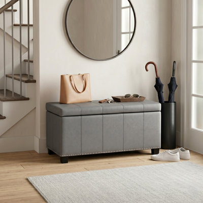 Banc de rangement avec repose-pieds de rangement rectangulaire en cuir végétalien et rembourré avec mousse à haute densité Amelia